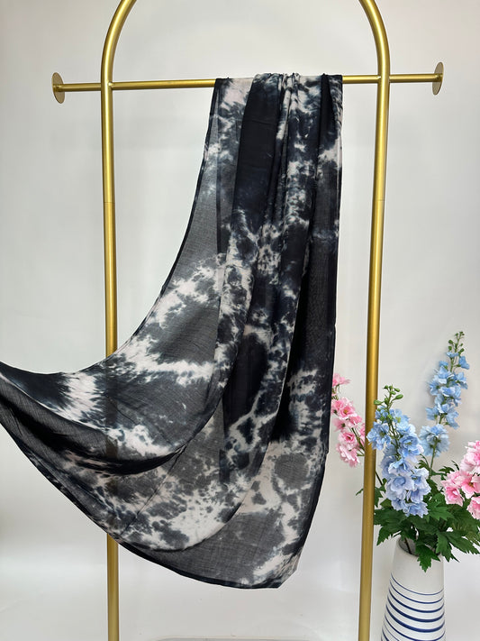 Tie Dye Maxi Modal Hijab - Black Gray