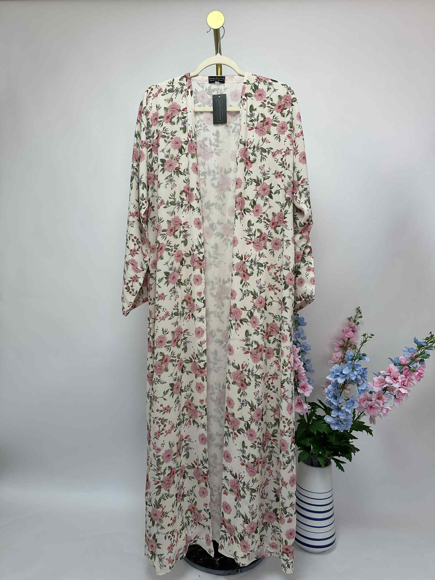 Floral Print Chiffon Open Abaya - Creamy Pink