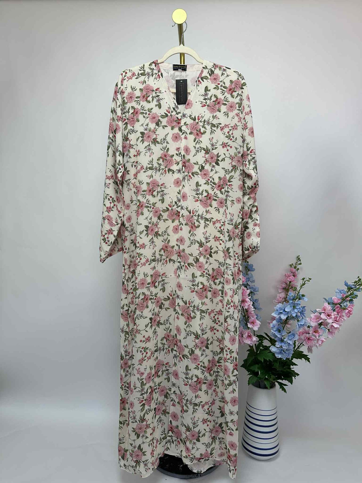 Floral Print Chiffon Open Abaya - Creamy Pink