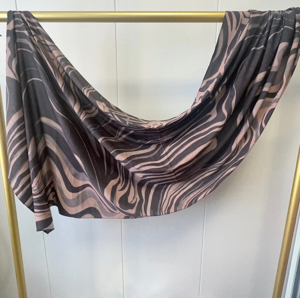 Printed Italian Cloud Cotton Hijab - Swirl Black / Nude