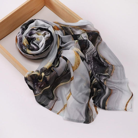Printed Modal Hijab - Black Gray Marble