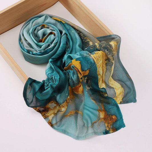 Printed Modal Hijab - Turquoise Marble