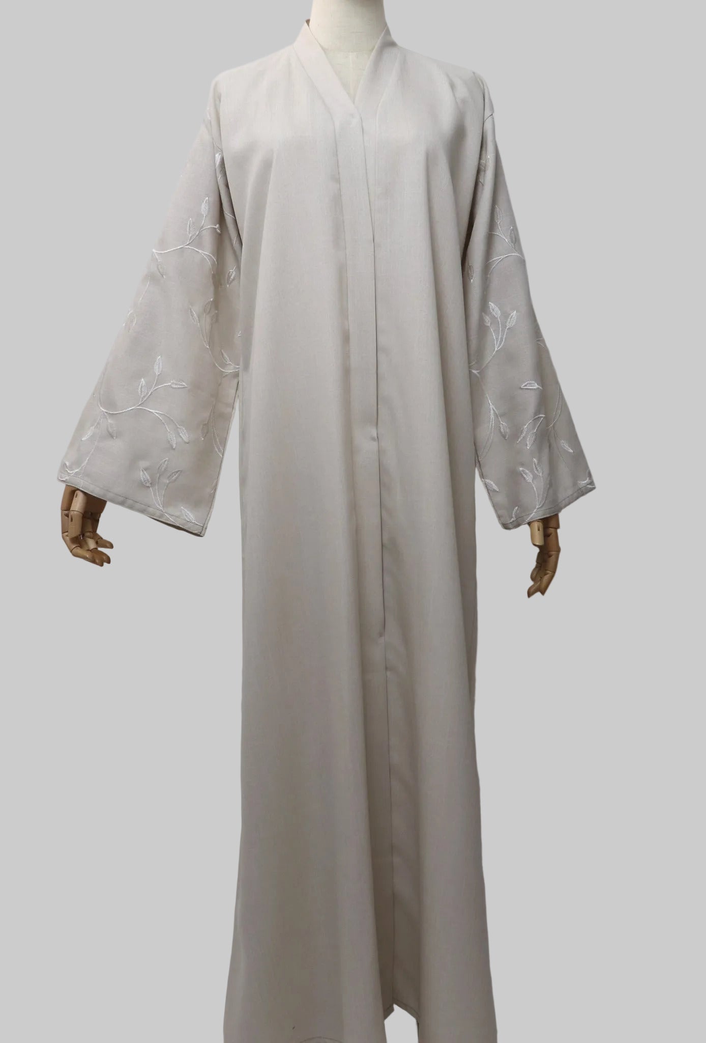 Linen Button Up Vine Embroidery Abaya - Dove