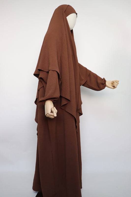 Semi Batwing Abaya and Diamond Khimar Set - Copper