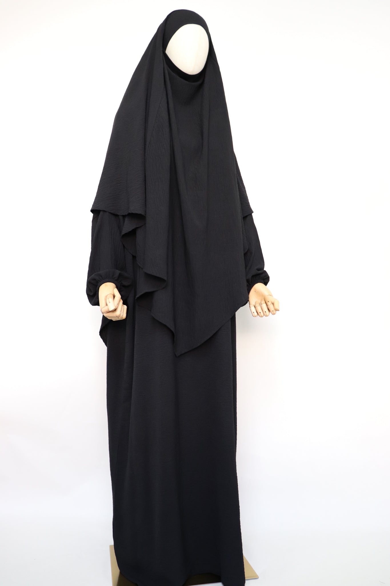 Semi Batwing Abaya and Diamond Khimar Set - Black