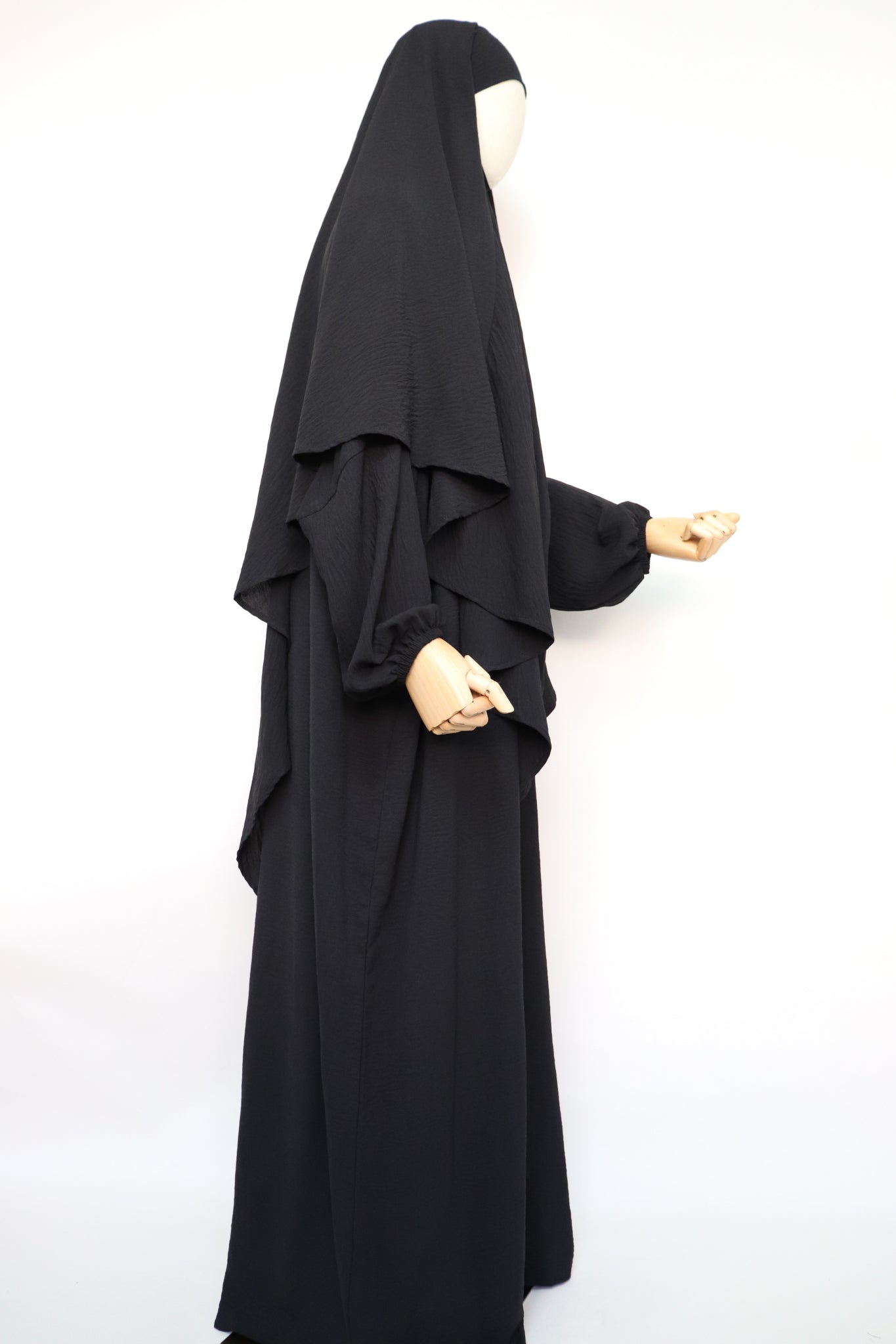 Semi Batwing Abaya and Diamond Khimar Set - Black