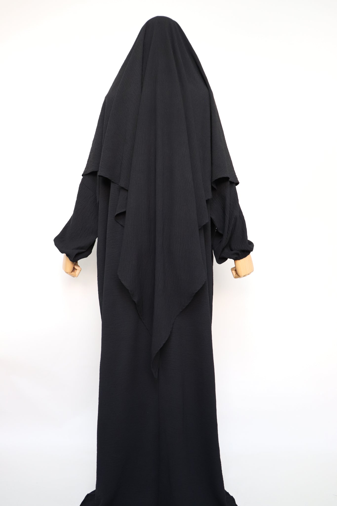 Semi Batwing Abaya and Diamond Khimar Set - Black