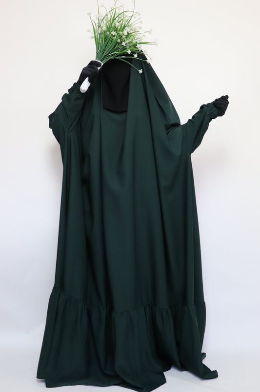 One Piece Full Length Tiered Jilbab - Emerald