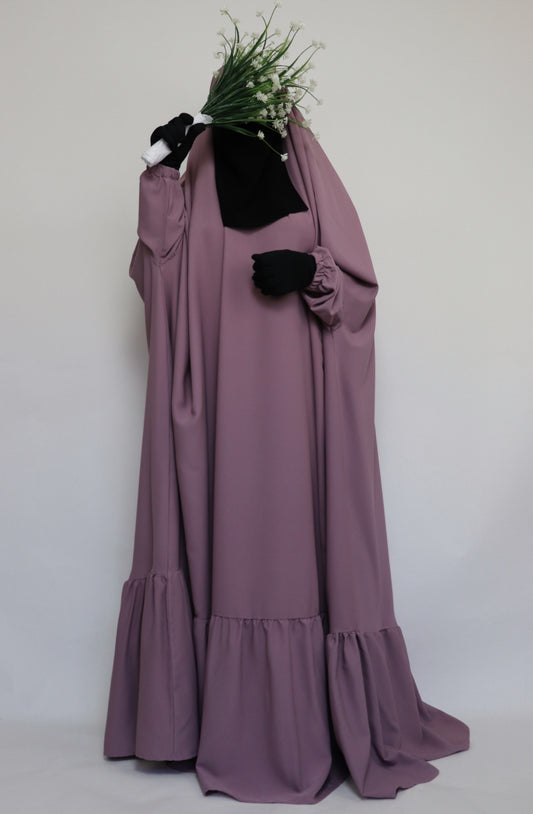 One Piece Full Length Tiered Jilbab - Dusty Lilac