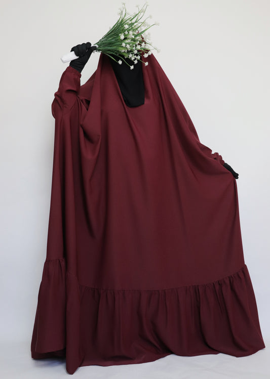 One Piece Full Length Tiered Jilbab - Maroon
