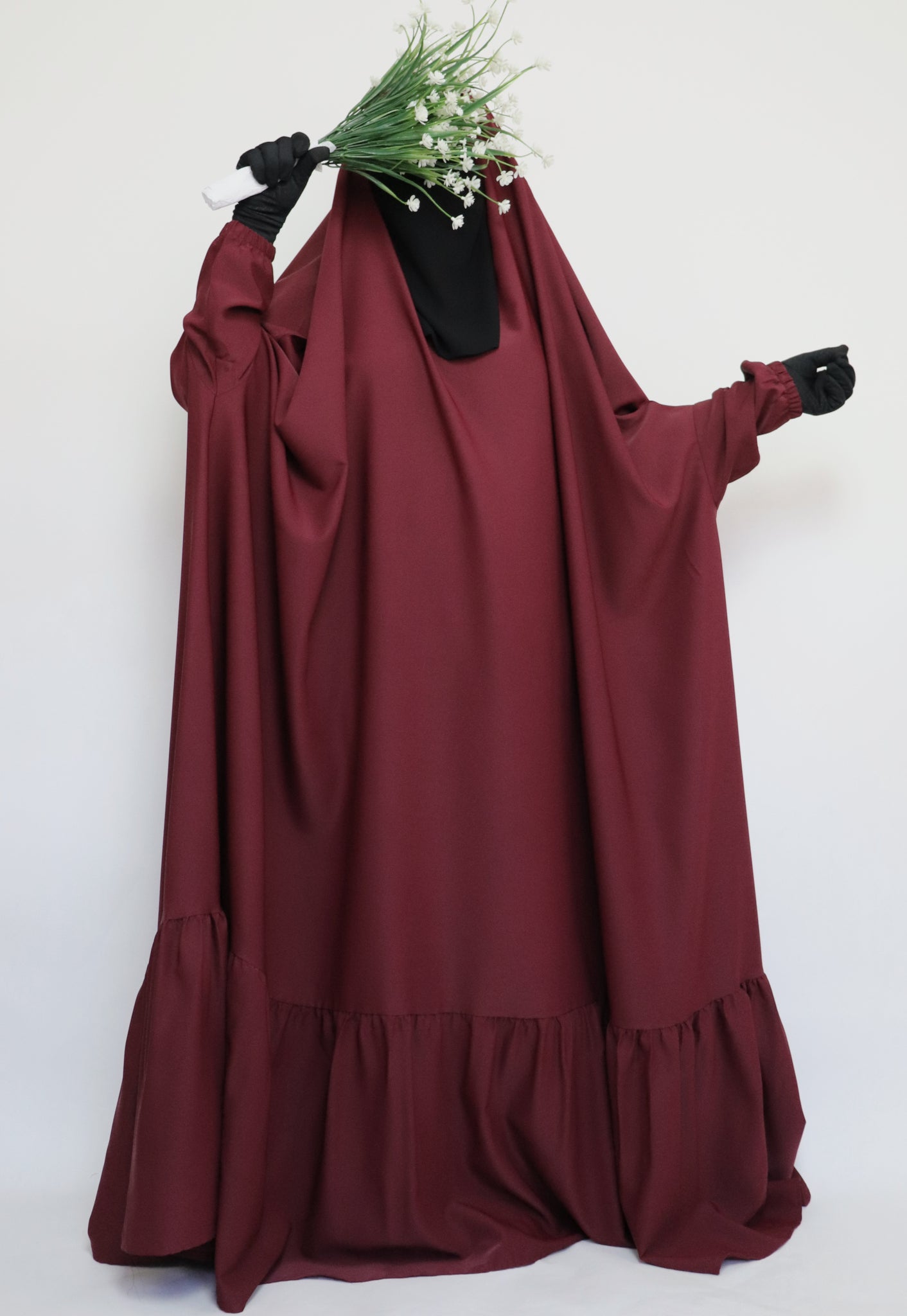 One Piece Full Length Tiered Jilbab - Maroon