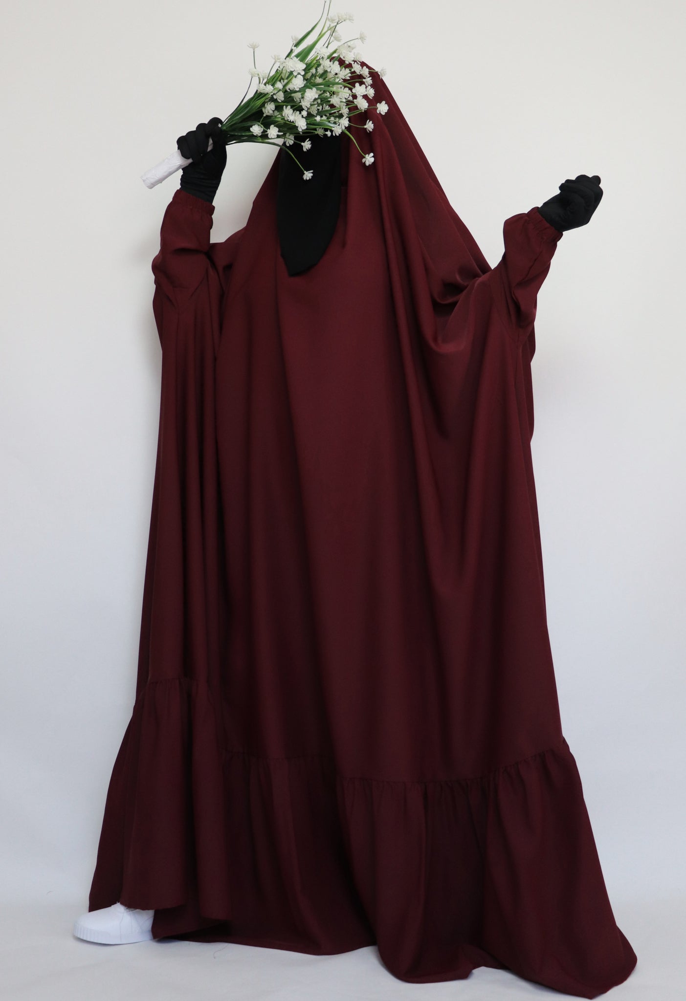 One Piece Full Length Tiered Jilbab - Maroon