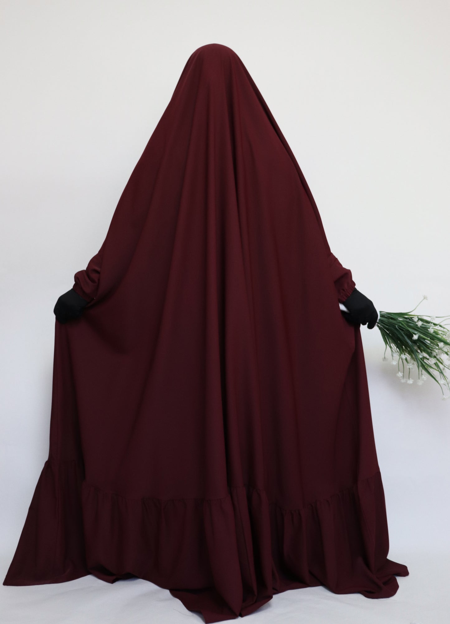 One Piece Full Length Tiered Jilbab - Maroon