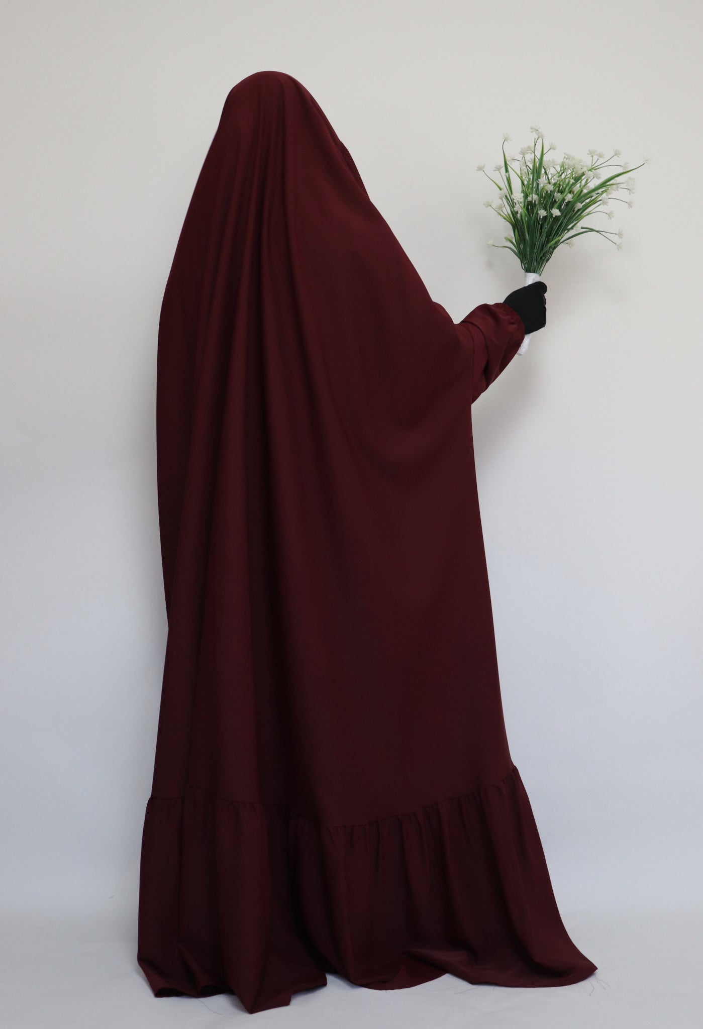 One Piece Full Length Tiered Jilbab - Maroon