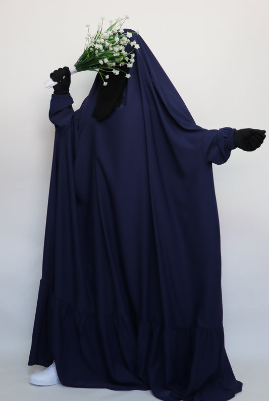 One Piece Full Length Tiered Jilbab - Navy