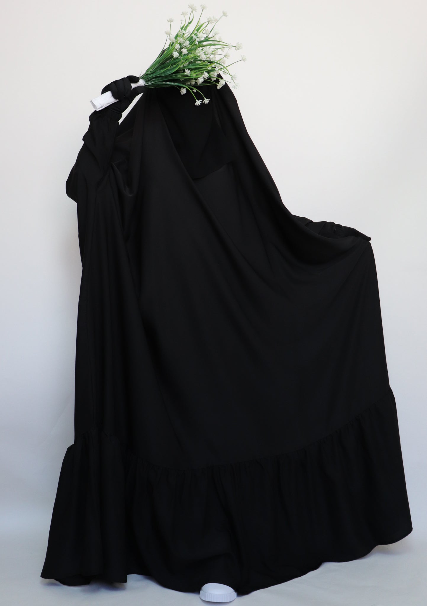 One Piece Full Length Tiered Jilbab - Black