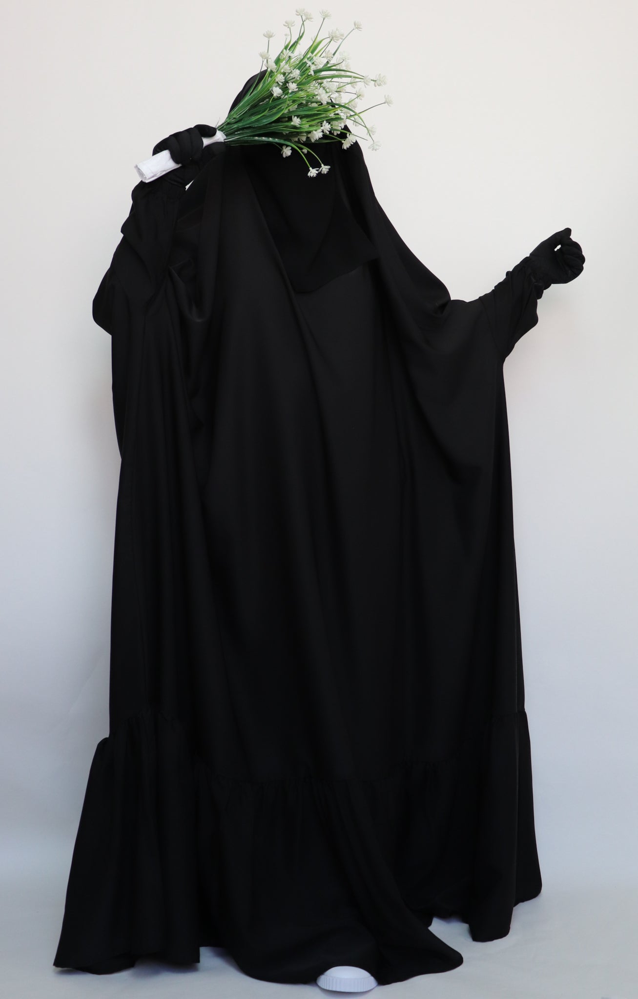 One Piece Full Length Tiered Jilbab - Black