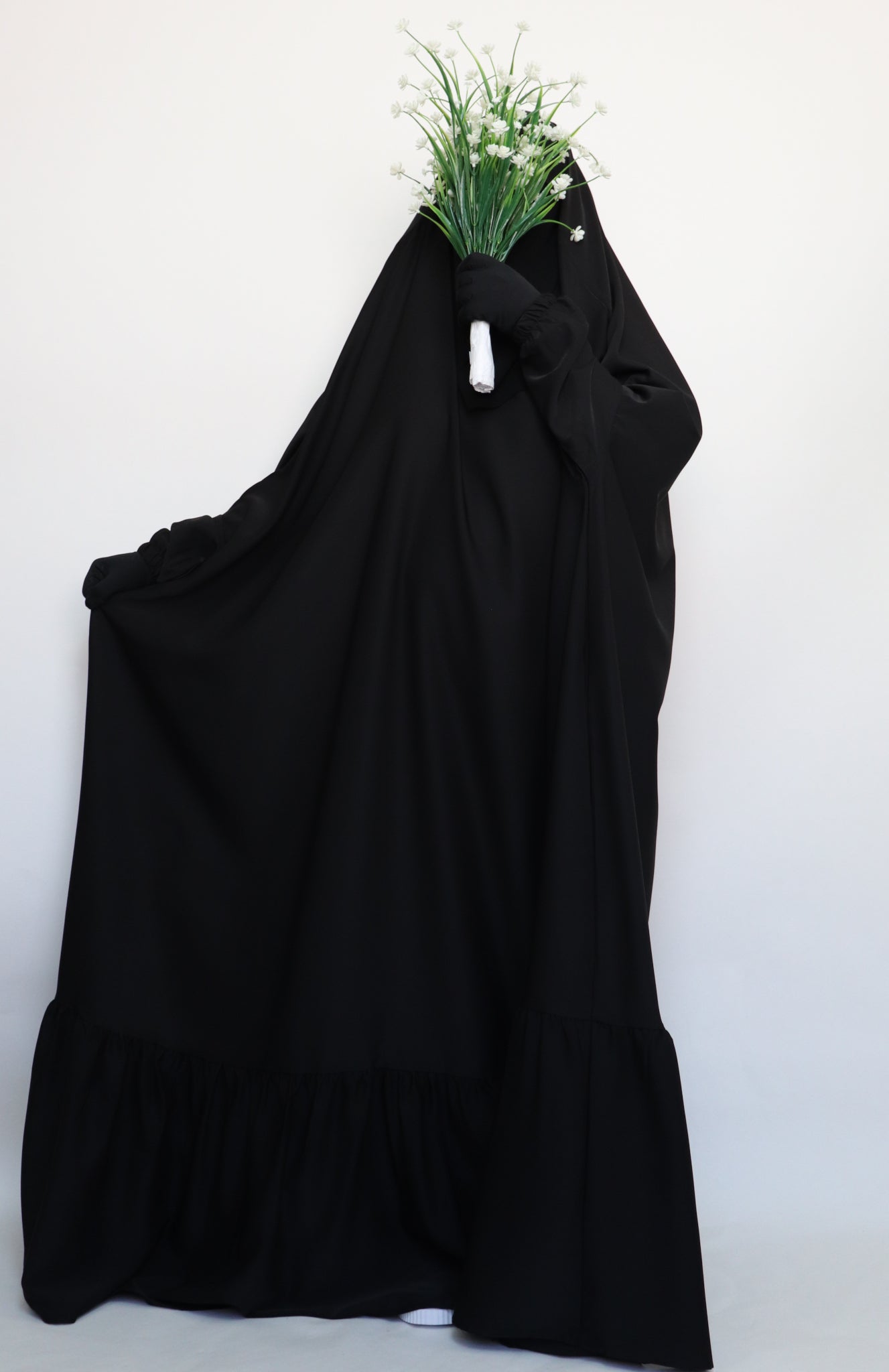One Piece Full Length Tiered Jilbab - Black