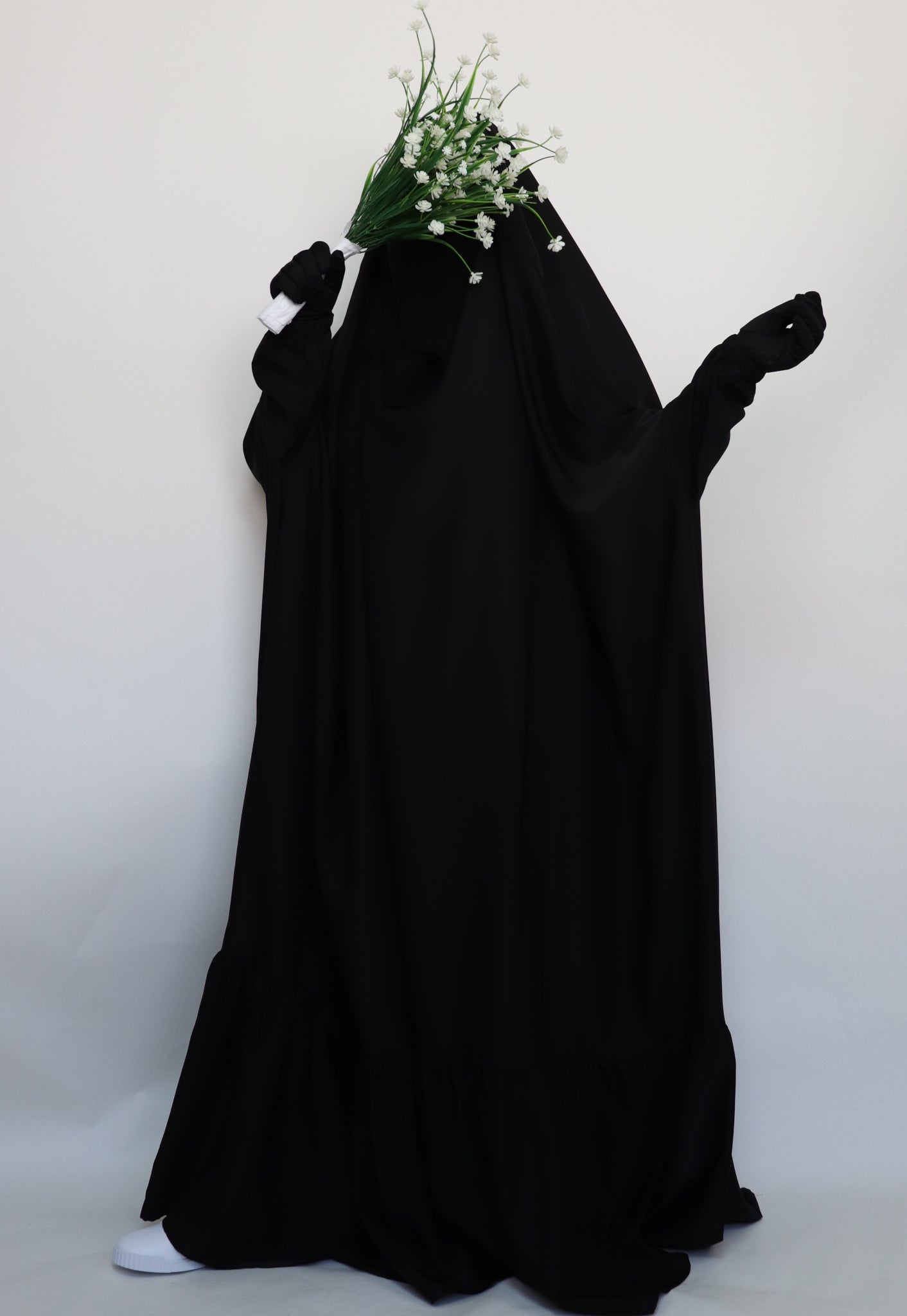 One Piece Full Length Tiered Jilbab - Black