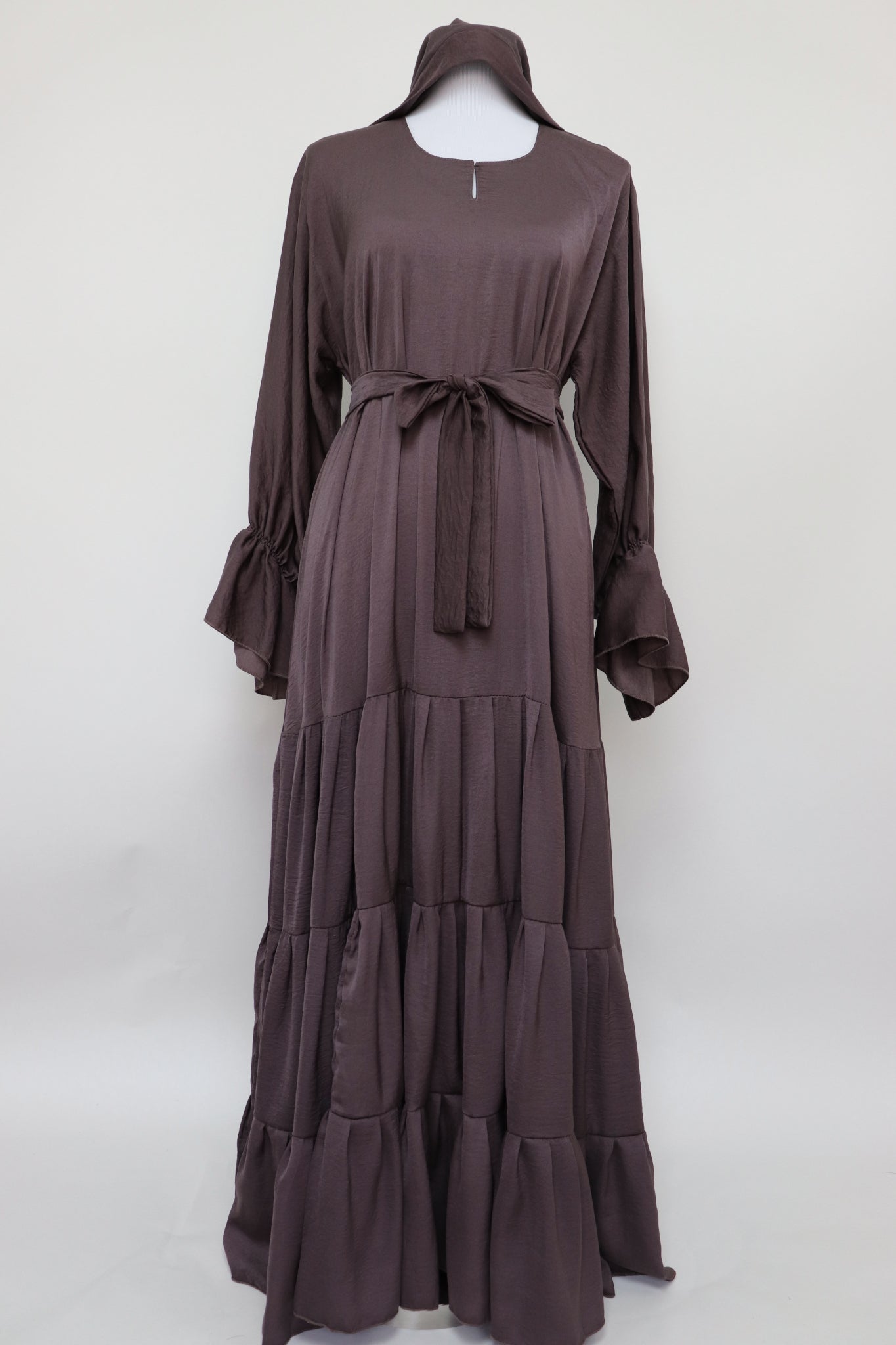 3 Tiered Flare Umbrella Abaya - Cocoa