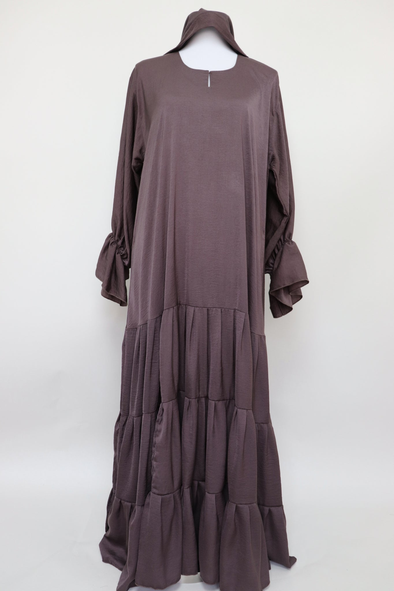 3 Tiered Flare Umbrella Abaya - Cocoa