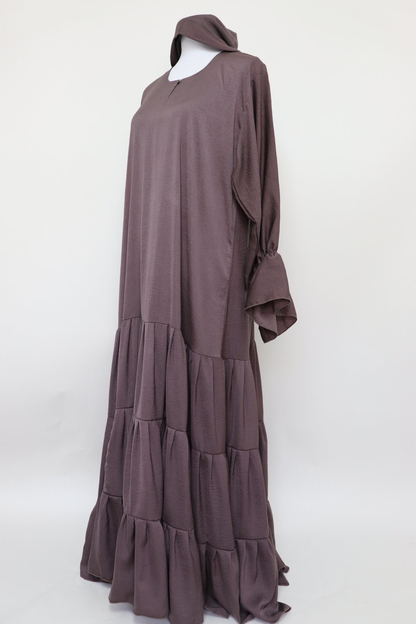 3 Tiered Flare Umbrella Abaya - Cocoa
