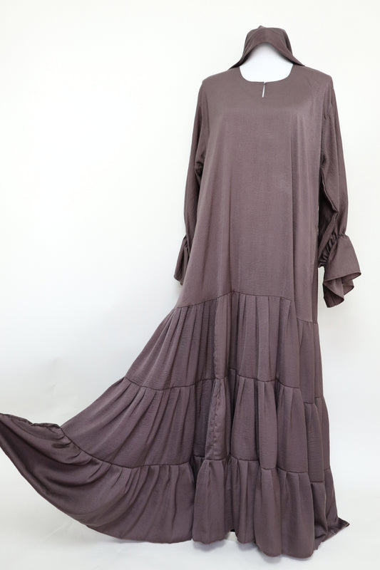 3 Tiered Flare Umbrella Abaya - Cocoa