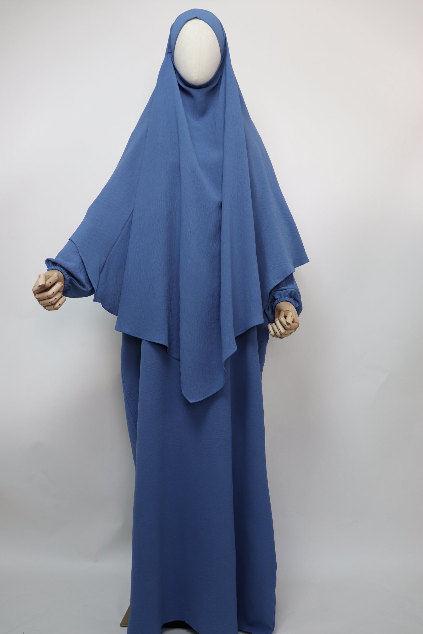 Semi Batwing Abaya and Diamond Khimar Set - Dusty Blue