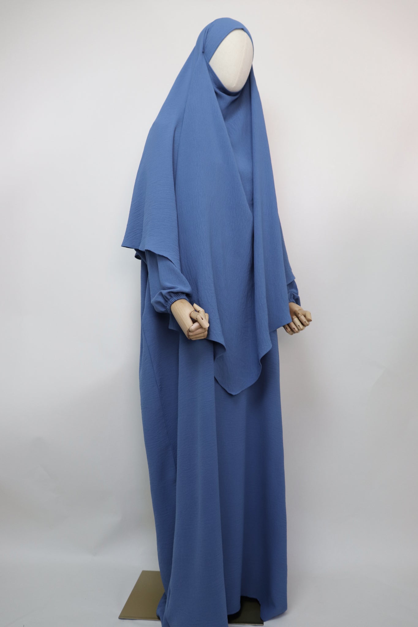 Semi Batwing Abaya and Diamond Khimar Set - Dusty Blue