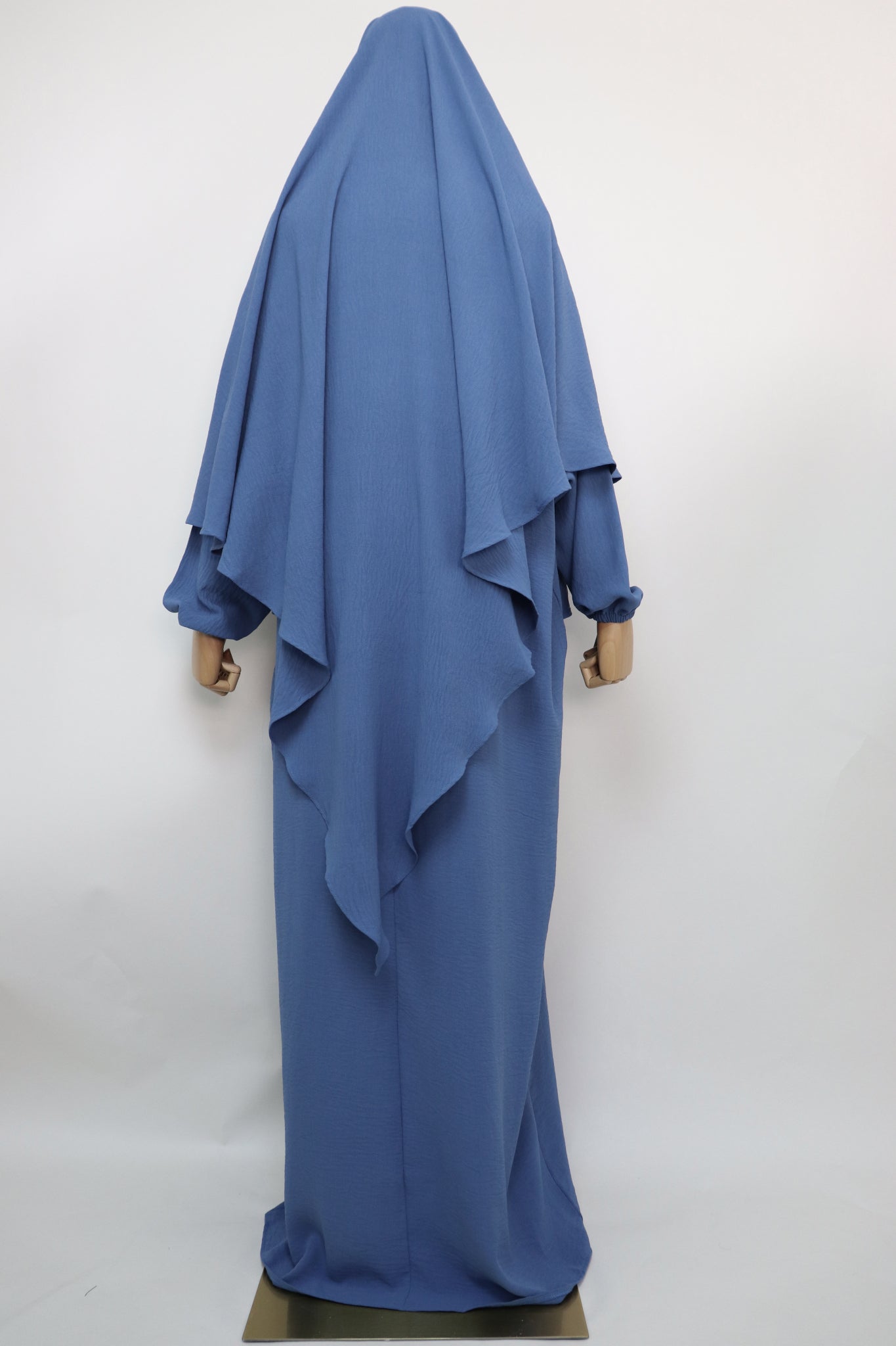 Semi Batwing Abaya and Diamond Khimar Set - Dusty Blue
