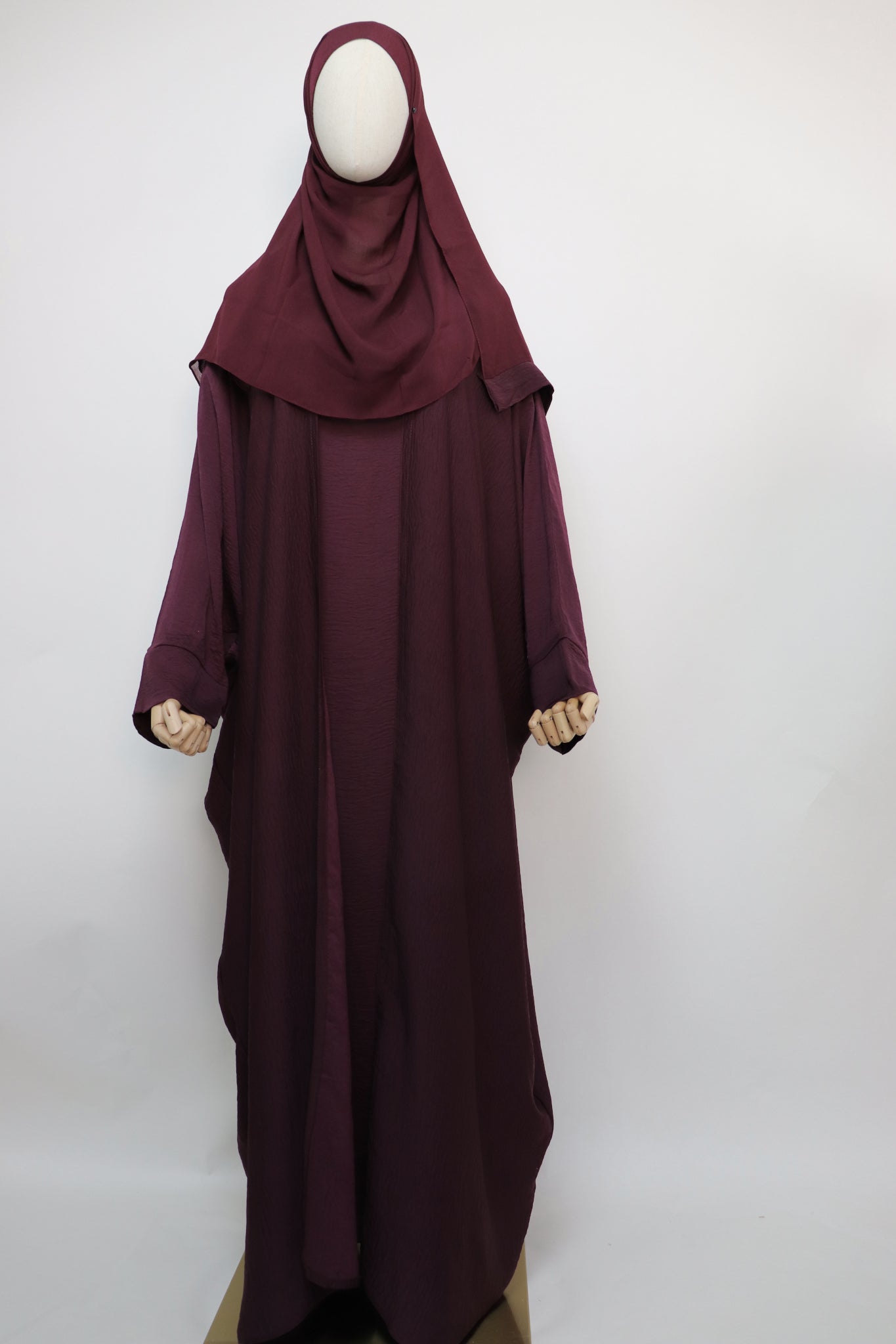 3 Piece Set Lightweight Open Bisht Abaya - Burgundy