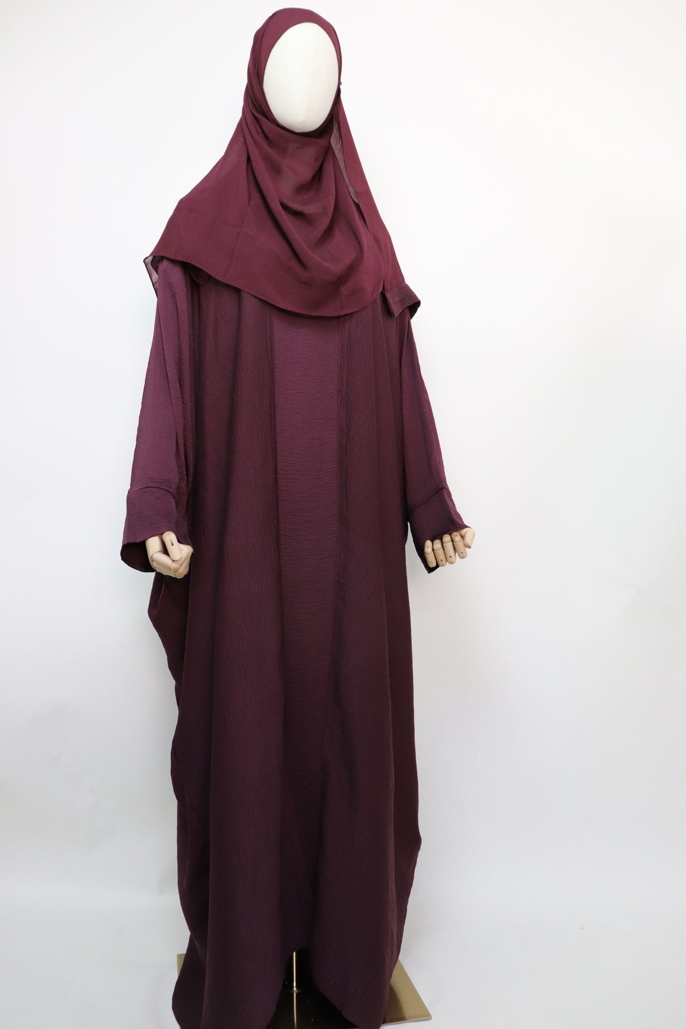 3 Piece Set Lightweight Open Bisht Abaya - Burgundy