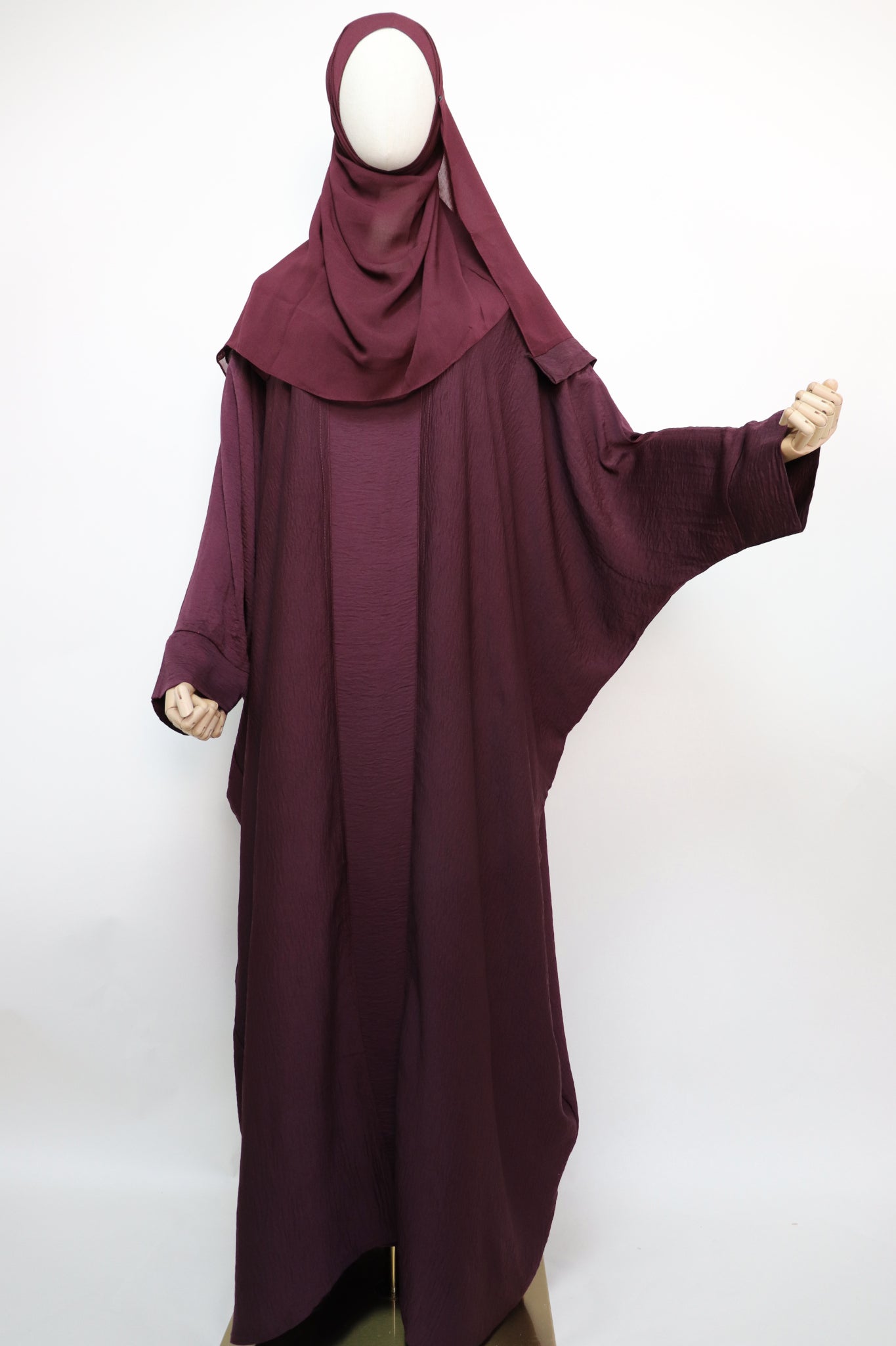 3 Piece Set Lightweight Open Bisht Abaya - Burgundy