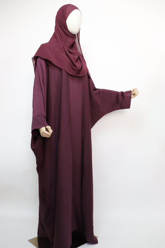 3 Piece Set Lightweight Open Bisht Abaya - Burgundy