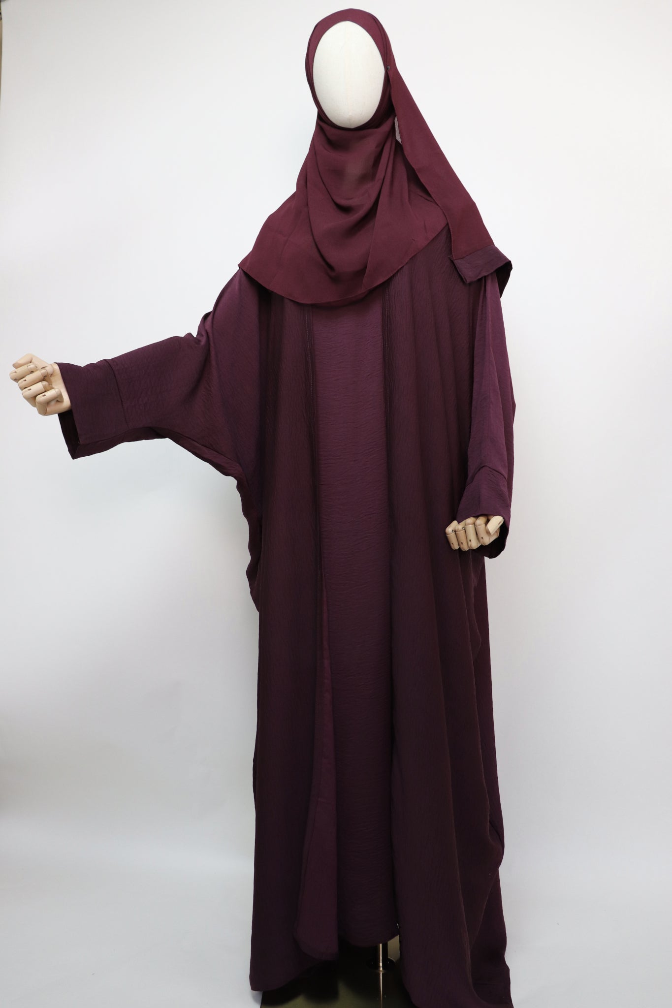3 Piece Set Lightweight Open Bisht Abaya - Burgundy