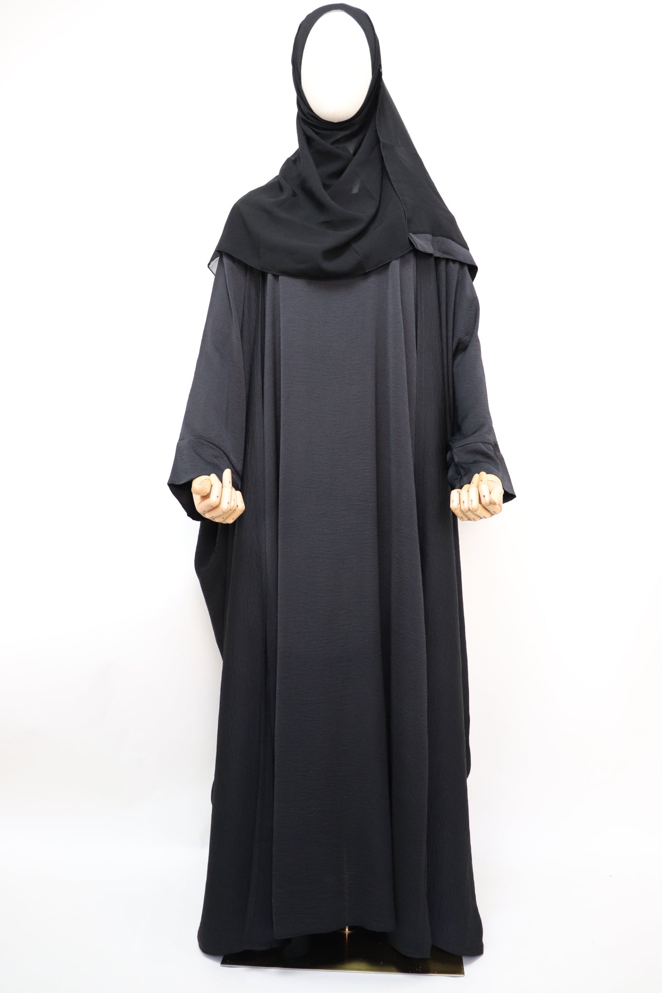 3 Piece Set Lightweight Open Bisht Abaya - Black