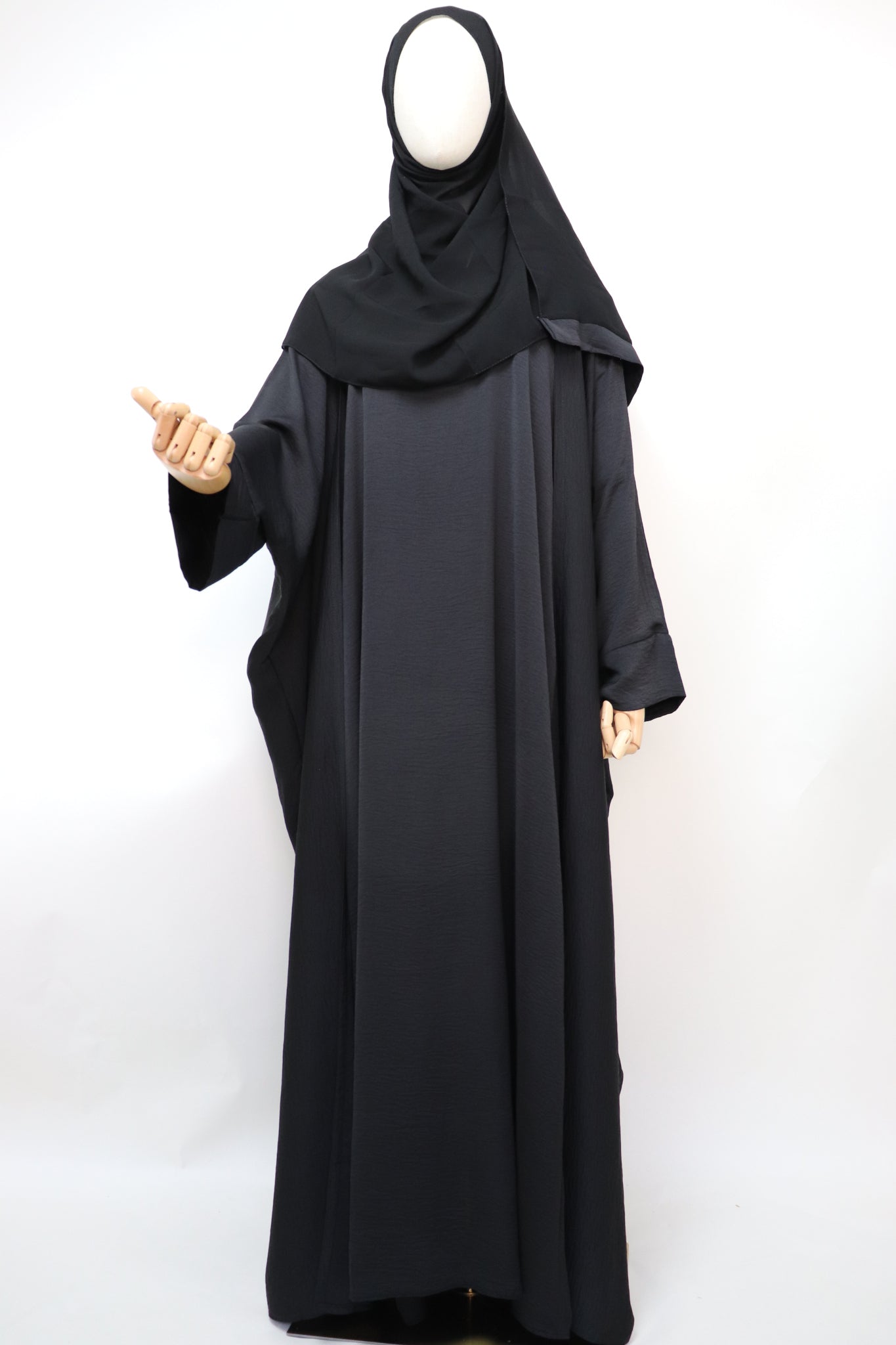 3 Piece Set Lightweight Open Bisht Abaya - Black