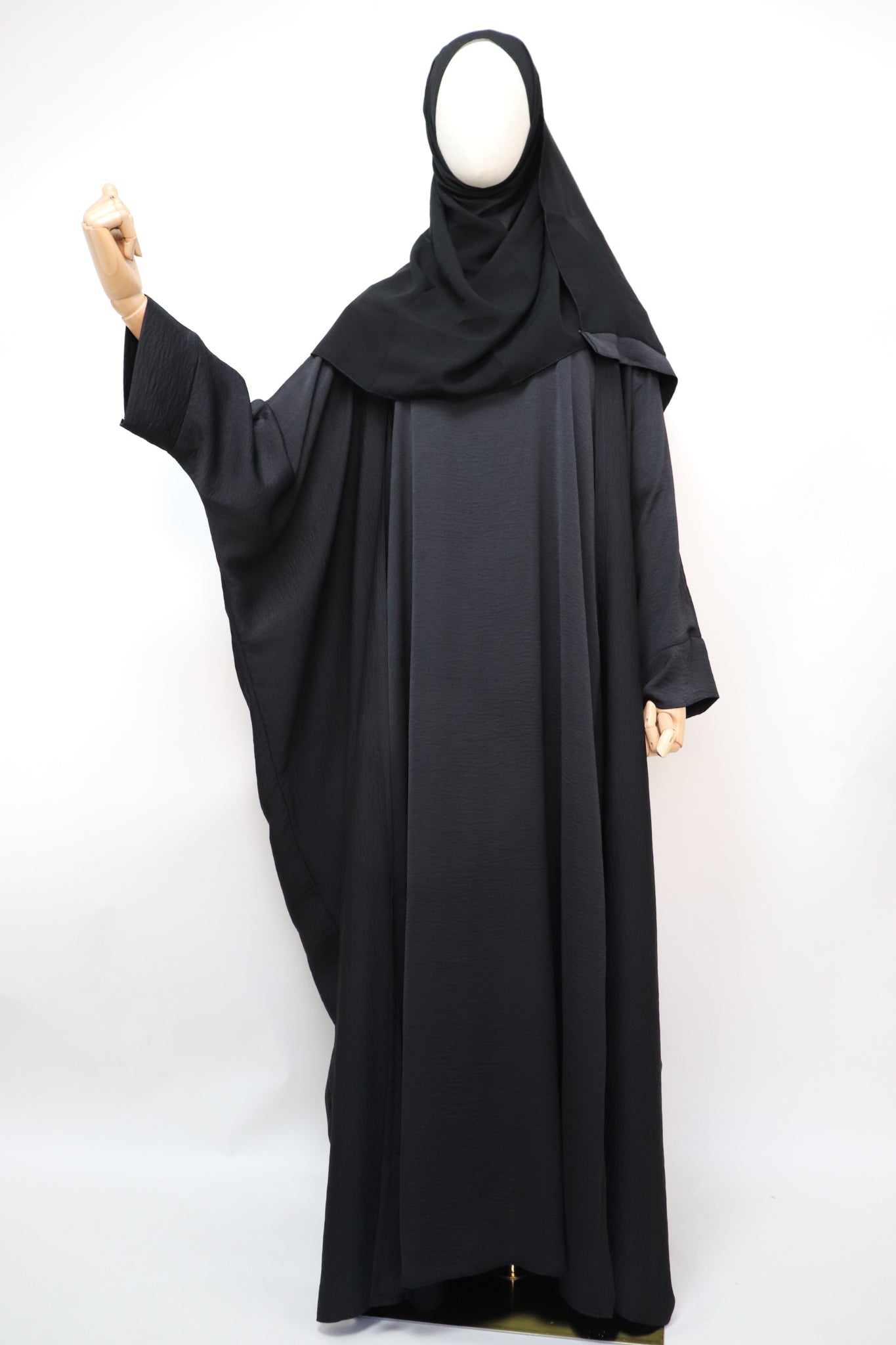 3 Piece Set Lightweight Open Bisht Abaya - Black