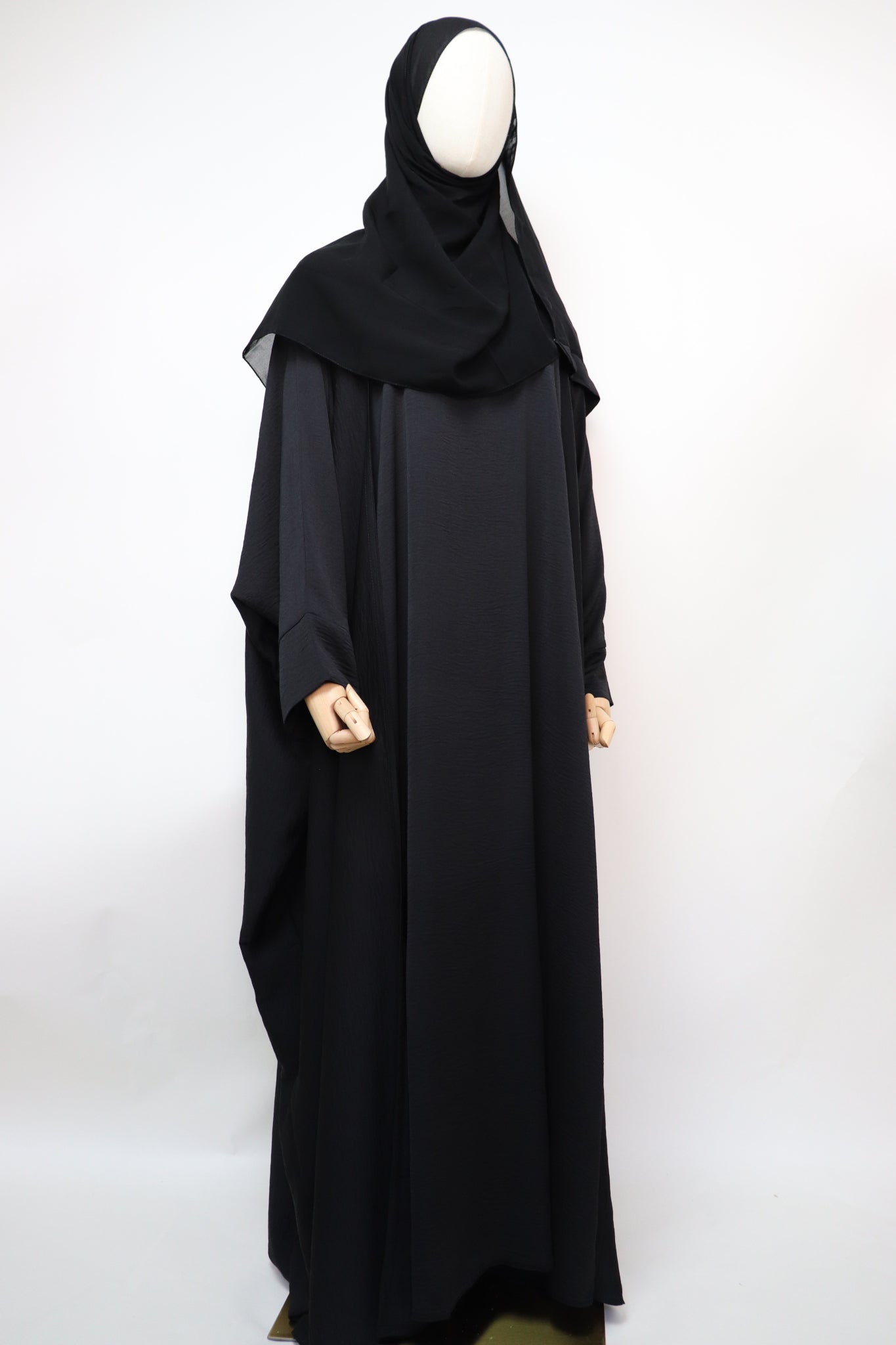 3 Piece Set Lightweight Open Bisht Abaya - Black
