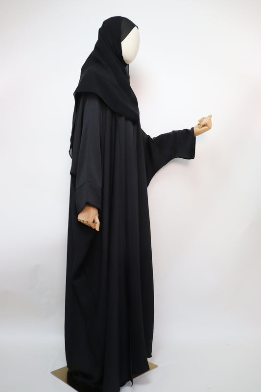 3 Piece Set Lightweight Open Bisht Abaya - Black