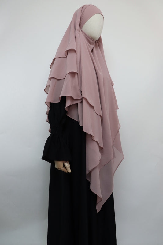 3 Layer Diamond Khimar - Nude Pink