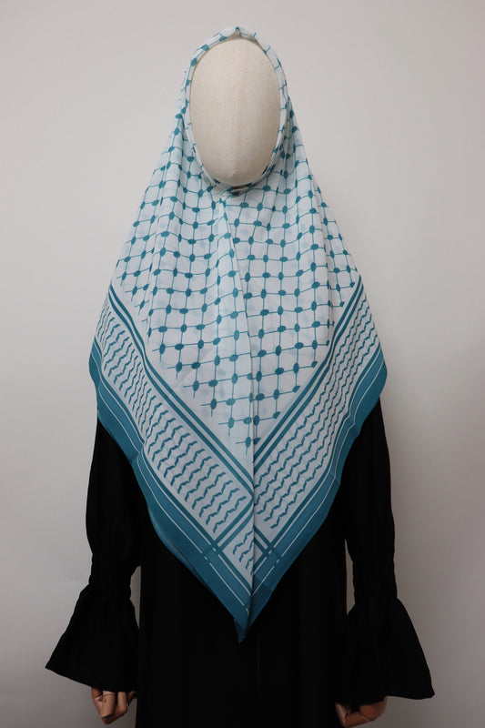 Square Kiffeyeh Chiffon Hijab - Turquoise