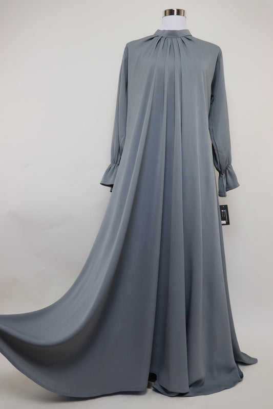 Closed Semi Flare Crinkle Abaya - Smoked Gray