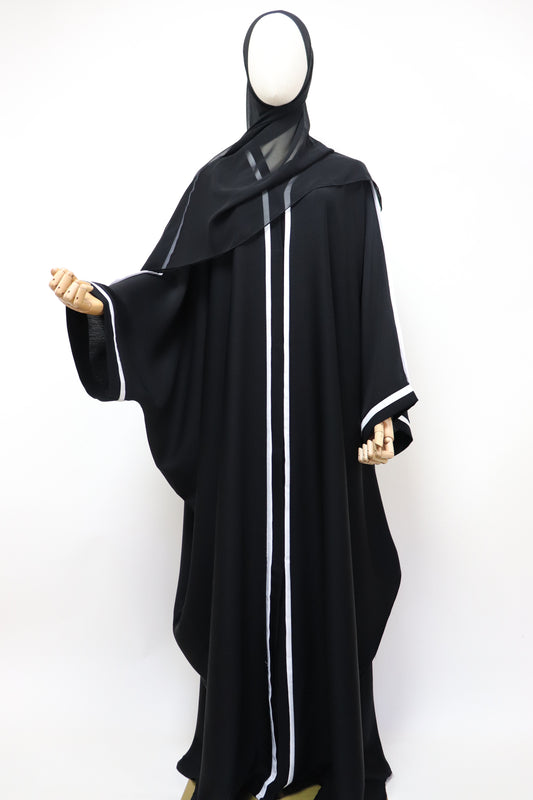 Open Crinkle Farasha Abaya - Black