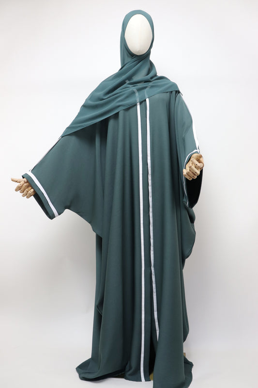 Open Crinkle Farasha Abaya - Deep Teal