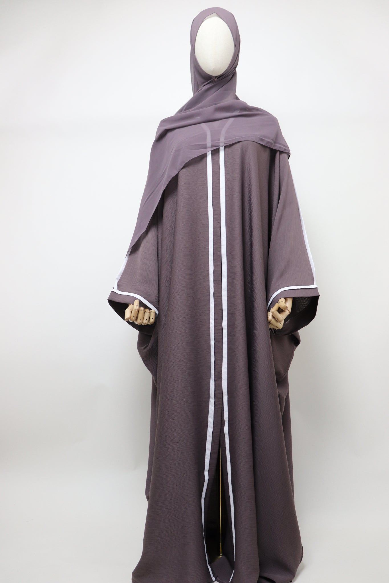 Open Crinkle Farasha Abaya - Purplish Taupe