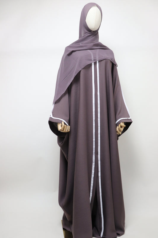 Open Crinkle Farasha Abaya - Purplish Taupe