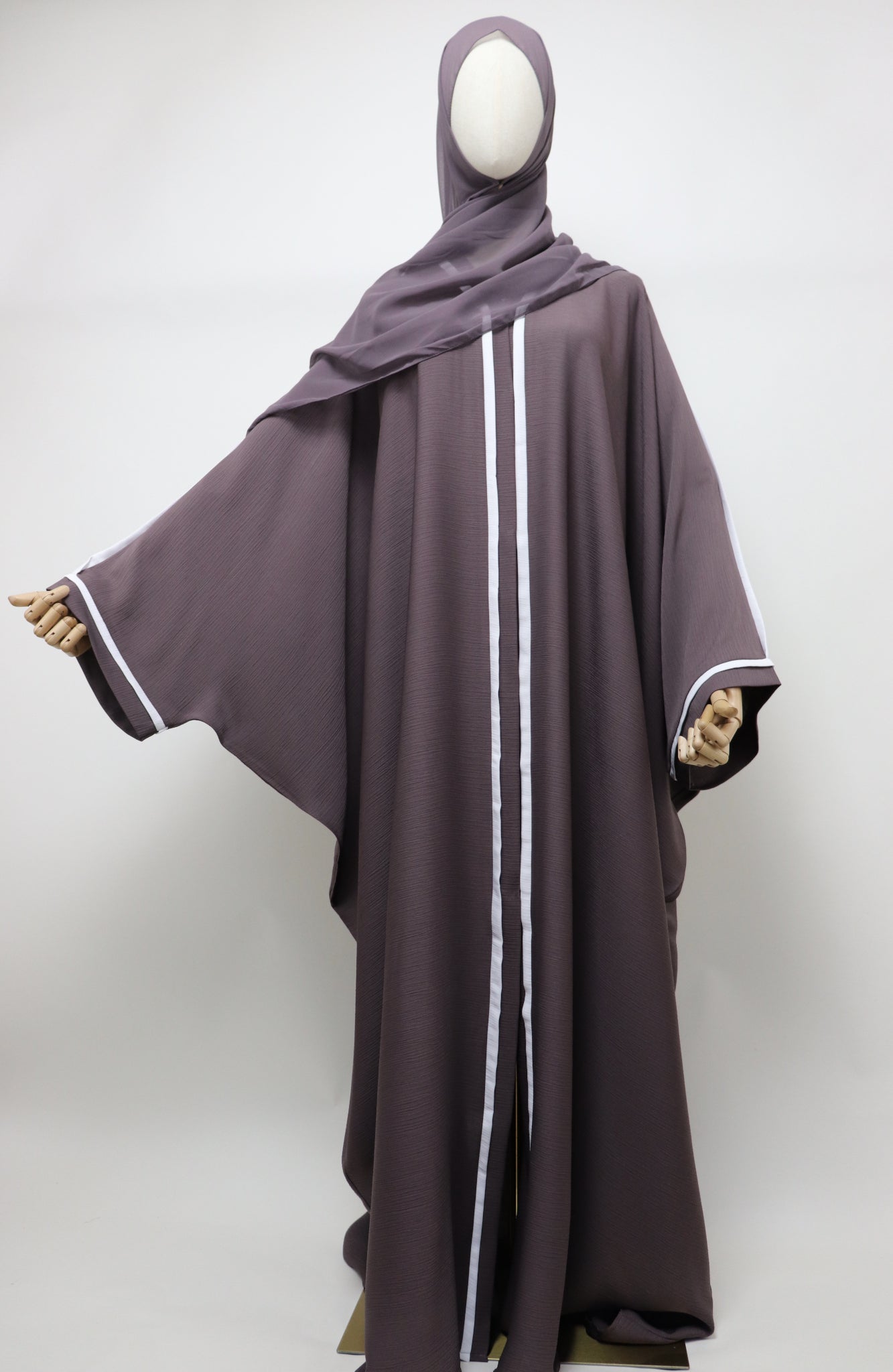 Open Crinkle Farasha Abaya - Purplish Taupe