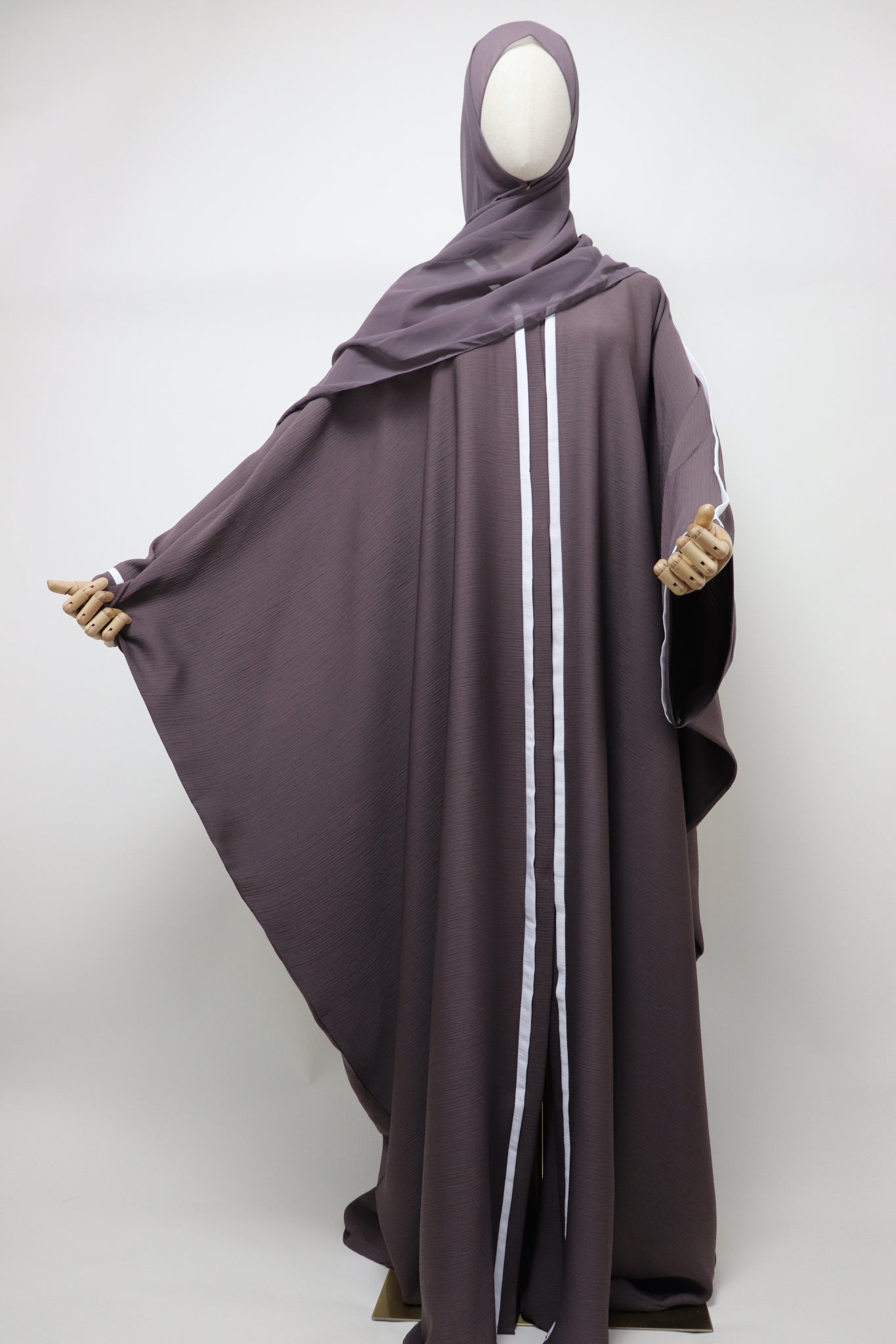 Open Crinkle Farasha Abaya - Purplish Taupe