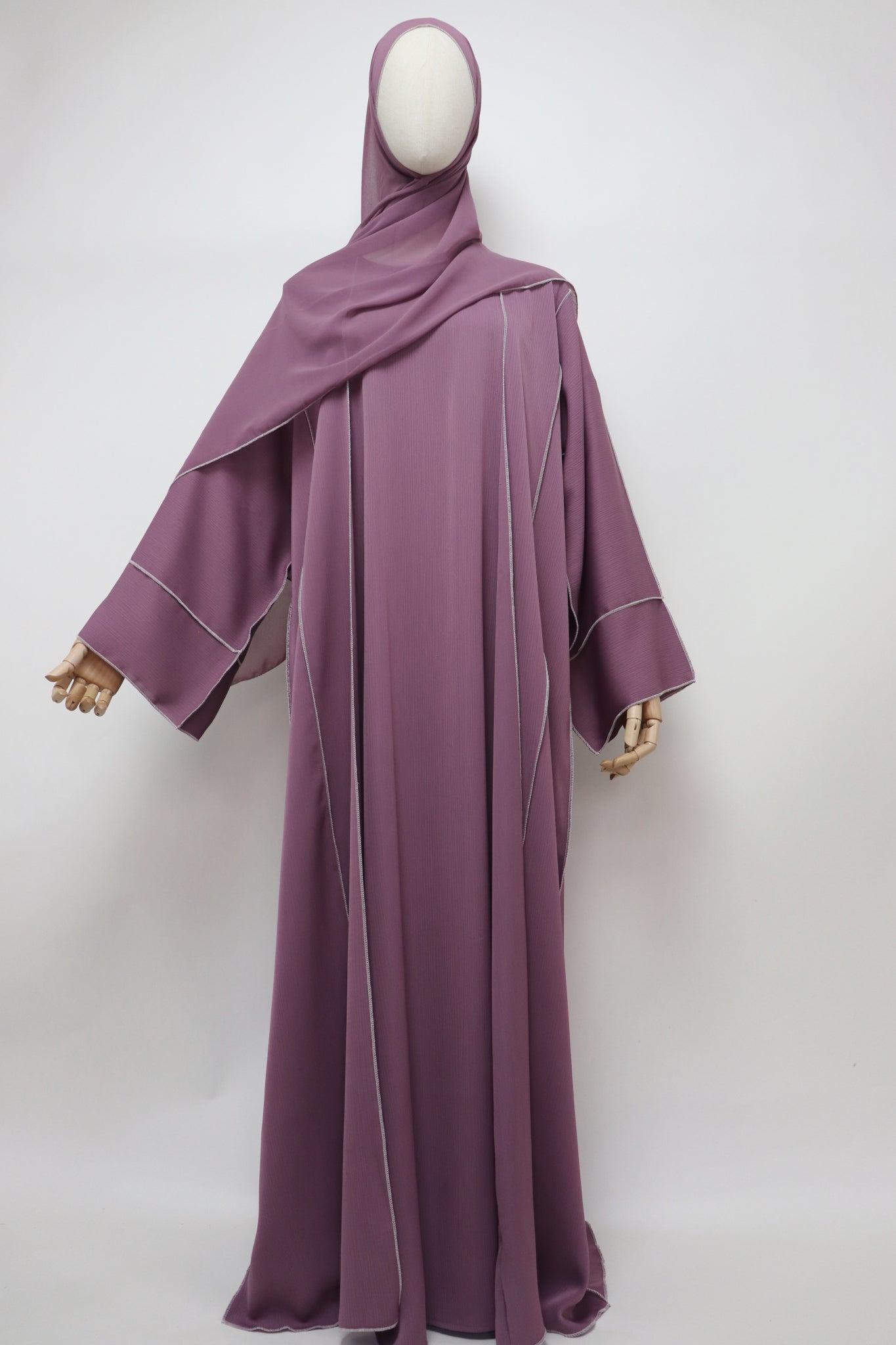 3 Piece Set Crinkle Abaya - Mauve